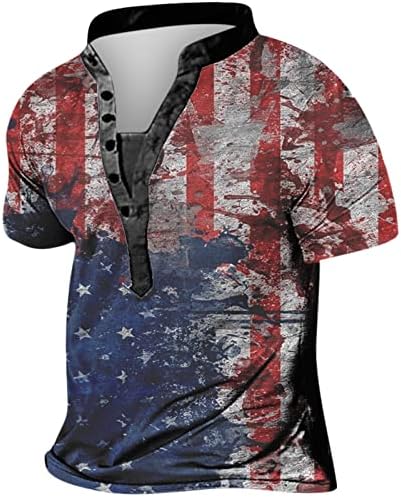 Lcepcy American Flag Henley Shirt for Men Button Up V Neck de manga curta camisetas gráficas em quarto de julho T camisetas
