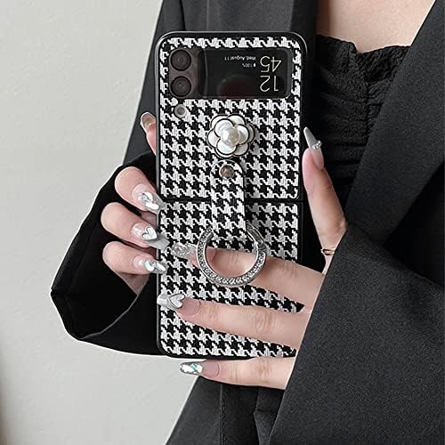 Lentech Camellia Dobring Screen Flip Phone Case com Glitter Diamond Ring Compatível com Samsung Galaxy Z Flip4 5G