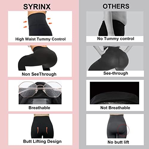 Syrinx 7 Pacote de altas perneiras de cintura para mulheres - calças de ioga de controle de barriga macia amanteigada para corrida