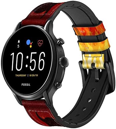CA0689 Devil Fire Burn Leather & Silicone Smart Watch Band Strap for Fossil Mens Gen 5e 5 4 Sport, Hybrid Smartwatch HR Neutra,