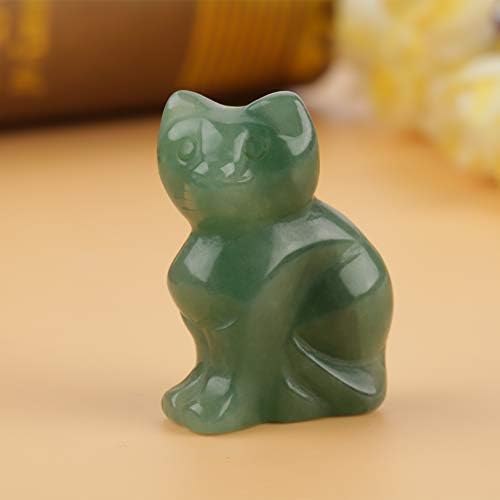 Escultura em pedra de gato, gato de pedra artesanal, mini de cor natural brilhante para família de amigos