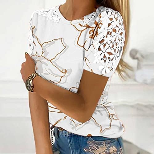 Crewneck Bustier Ladies Hollow Out Manga curta Lace ombro aquarela Floral Slim Tunics Tops Camisole Teen Girl