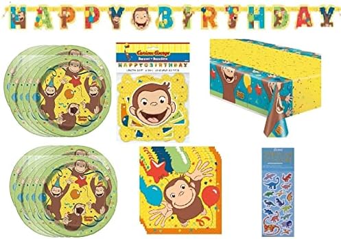 Curioso George Birthday Party Supplies Decoration Bundle Pack inclui pratos de bolo de sobremesa, guardanapos, tampa da mesa, banner