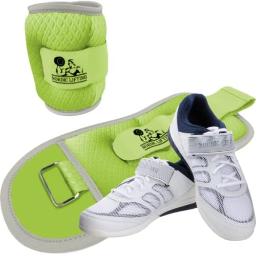 Pesos do pulso do tornozelo 1 lb - pacote verde com sapatos Venja tamanho 10.5 - branco