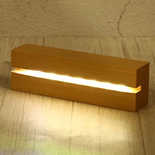 Patikil Wooden LED Light Base Stand, 2 pacotes de madeira retângulo 4,65 x 0,2 Luzes brancas exibem pedestals para acrílico