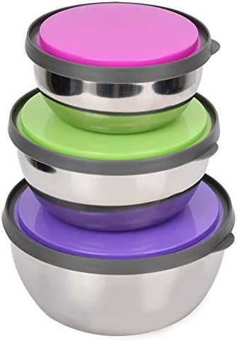 Storage Bowl Food Box Sealss Recipador, 3pcs Aço inoxidável com ferramenta de cozinha de contêiner de tampa