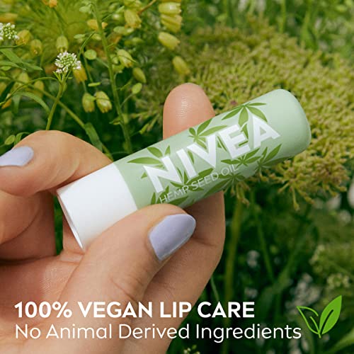 Nivea Vegan Care Lip Care Oil de semente de semente e bálsamo para lábios de manteiga de karité, 0,17 oz, pacote de 4