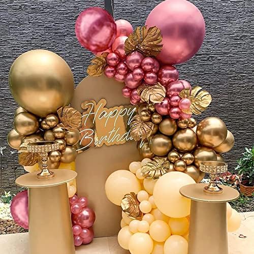 Topllon Kit de balão de ouro rosa 130 PCs, balões de ouro rosa guirlanda nude nude metálico mauve balão decorações de chá de bebê