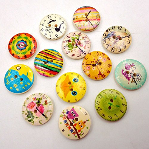 Akoak 50 peças 2 buracos de 2 orifícios de 20 mm botões de estilo de relógio de madeira coloridos para costura
