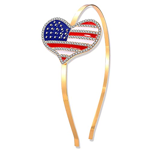 CEALXHENY 4 de julho Bandeira da cabeça Americana Bandeira de cabelo para mulheres Estrela Coração patriótico Independência