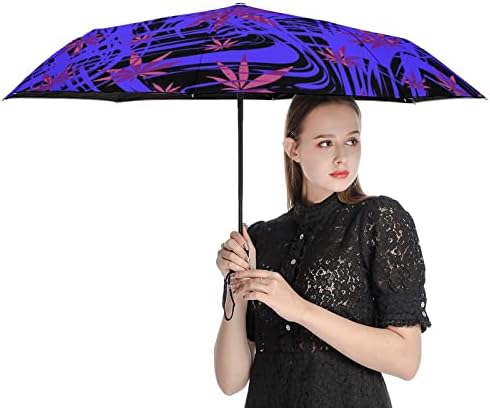 Bright Purple Neon Weed Auto Umbrella portátil guarda-chuva dobrável Anti-UV à prova d'água e viagens à prova de vento Aberta Automotor/fechamento