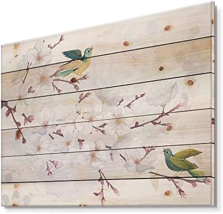 Designq Blossoming Cherry Tree Decor de parede de madeira tradicional, arte de parede de madeira branca, animais grandes