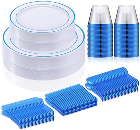 Zubebe 300 PCs 50 Conjunto de Dininandimentos de convidados 50 Placas de jantar de plástico com aro 10,25 , 50 placas de