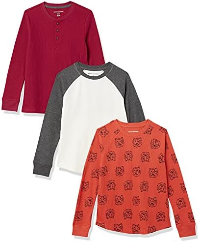 Essentials Boys e Camiseta Térmica de Knit de manga longa de manga longa, pacote de 3