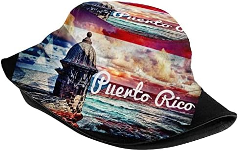 Puerto Rico Flag Porto -riquenho Bandeira Hat chapéu Sol Capéu de pesca de praia Viagem Chapéu de pescador para mulheres