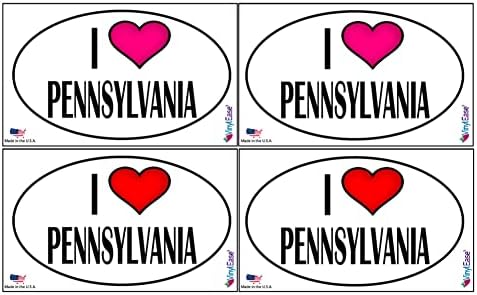 Eu amo decalques da Pensilvânia | 4 Pacote adesivos duráveis ​​e impermeáveis ​​para os amantes do estado | Tamanho de 4 ”W x 6”