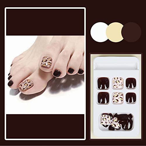 Pressione os dedos dos pés vinhos Red French Tip cola nos dedos de unhas de leopardo design de impressão de leopardo, capa
