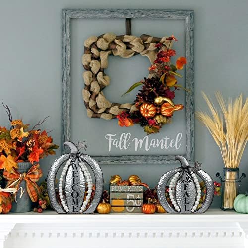 Decorações de outono phitric para casa, 2 embalagem de metal abóbora com miçanga de madeira Sinal de boas -vindas de