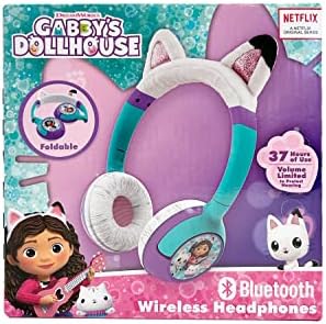 EKIDS Gabbys Dollouse Kids Bluetooth fones de ouvido, fones de ouvido sem fio com microfone inclui cordão AUX, fones