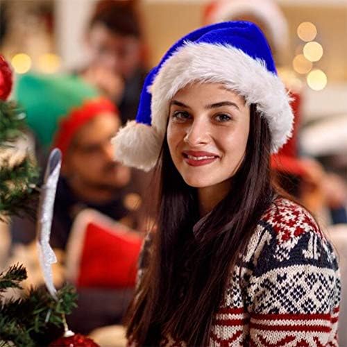 CCINEE Papai Noel para adultos, Hats de veludo de veludo de pelúcia azul para os suprimentos para festas de decoração em casa
