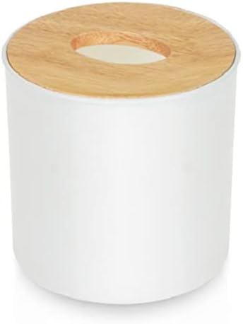 Suporte de tampa de caixa de madeira redonda moderna, dispensador de estojo de suporte de tecidos faciais para bancadas de vaidade