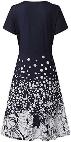 Vestido de giro do pescoço feminino boho de verão de manga curta Midi Casual 2023 sexy floor de vestido de verão floral