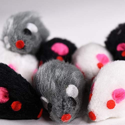 Penn-Plax Play Fur ratos Toys de gato | Saco misto de 12 ratos brincar com sons de chocalho | Pacote de variedades de 3 cores
