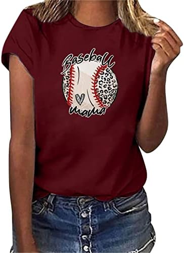 Tops de natação mulheres impressão casual de beisebol de mangas curtas Crew pescoço de camiseta solta blusa tampa de plus size tees