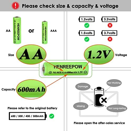 Henreepow Ni-MH AA AAA Baterias recarregáveis, de alta capacidade de 1,2V pré-carregada para paisagismo de jardim,