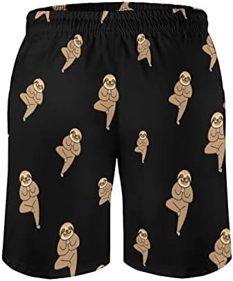Yoga Sloth Masculino Trunks de nadar rápido shorts de praia seca com forro de malha e verão de bolso