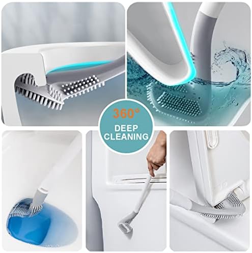 Pincel de vaso sanitário, escova de vaso sanitário de golfe com suporte com suporte 360 ​​° de limpeza profunda de silicone flexível