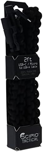 Scipio stparadroid 2ft paracord celular carregando cordão micro e USB -C para o cabo USB - Cabão a cabo de 20 pés Cabo de carregamento