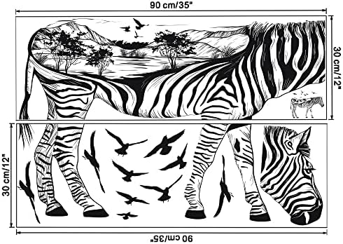 Decalque de parede da zebra - adesivos de parede de animais - Vida selvagem em preto e branco Adesivo de decoração de arte doméstica