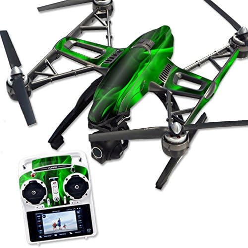 MightySkins Skin Compatível com Yuneec Q500 e Q500+ Quadcopter Drone Wrap Skins Skins Green Flames