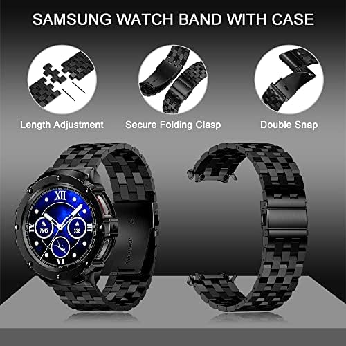 Galaxia de aço inoxidável AmzRelógio 5 Pro Band com caixa compatível com Samsung Watch 5 Pro 45mm, Rugged Metal Watch Band