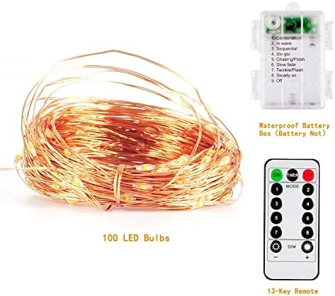 200 luzes de fadas LED, 66 pés operados por bateria Remoto 8 modos Timer Timer à prova d'água Fio de cobre Luzes de cordas decorativas