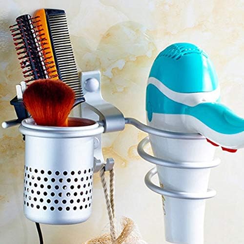 Xjjzs 1 rack de secador de cabelo, prateleira de parede de banheiro de alumínio, rack de banheiro de armazenamento multifuncional