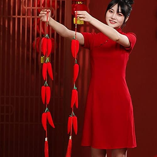 Houchu Ano Novo Banner Chinese Ano Novo Chinês pendurado Firecracker estilo chinês Red Pepper String Lanterns Decoração