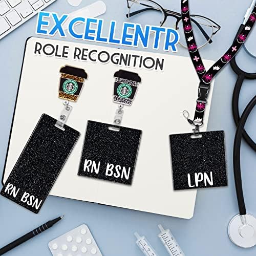 Plifal RN BSN Badge Buddy Card Acessórios de enfermagem Glitter Black Horizontal Identification Tags