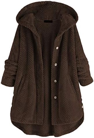 Andongnywell Cardigan for Women Fuzzy Fuzzy Lã de manga comprida casaco com capuz de inverno de inverno com bolsos