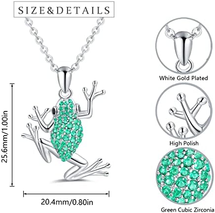 Colares de sapo verde de 925-Sterling-Silver para mulheres-embelezadas com pingente de cristal de zircônia cúbica verde, presentes