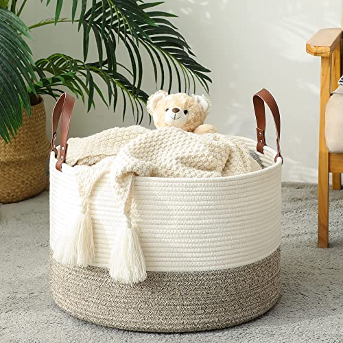 Kakamay grande cesta de cobertores de corda de algodão, cesto de lavanderia para bebês, cesto de cobertor para berçário, lavanderia,