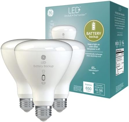 LED de iluminação GE + lâmpadas de backup de bateria, lâmpada de emergência para quedas de energia + lanterna, holofotes de broh3