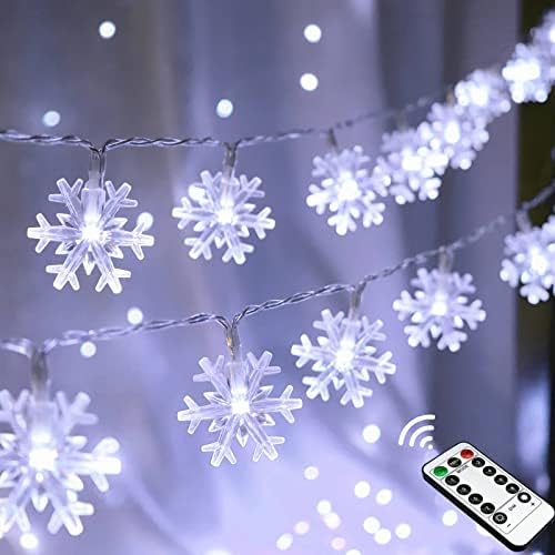 Luzes de corda de floco de neve de Natal, 20 pés 40 LEVias de fada operada por bateria com remoto, 8 modos timer decoração