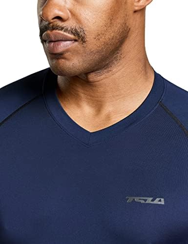 TSLA Men's Tactical decote em V Camisetas de compressão longa, camisa de treino atlético seco, camisetas de camada de base ativa
