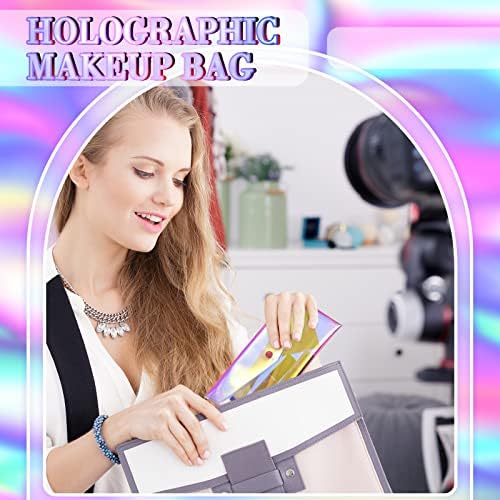 KACCTYEN 24 PCS Sacos holográficos de maquiagem clara de maquiagem iridescente organizador de bolsas de cosméticos Iridesce