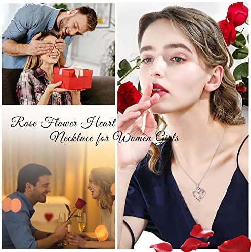 Turandoss Rose Heart Colares Gifts for Women - S925 Sterling Silver Rose Forever Love Heart Carta inicial Pingente Jóias Jóias do