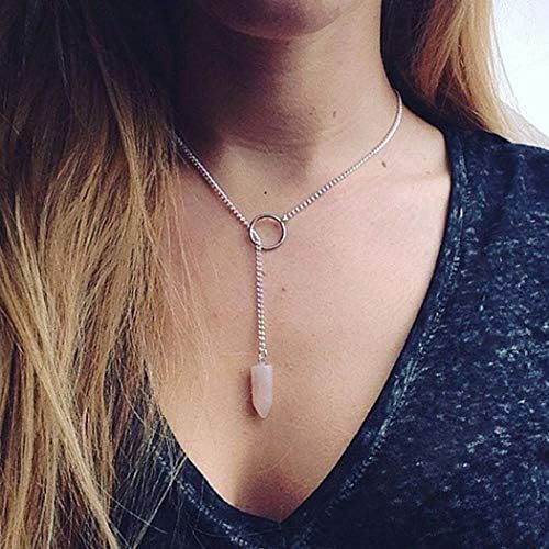 Colares de cristal de Hannah Boho prateado jóias de corrente de colar de pingente em forma de Y para mulheres e meninas
