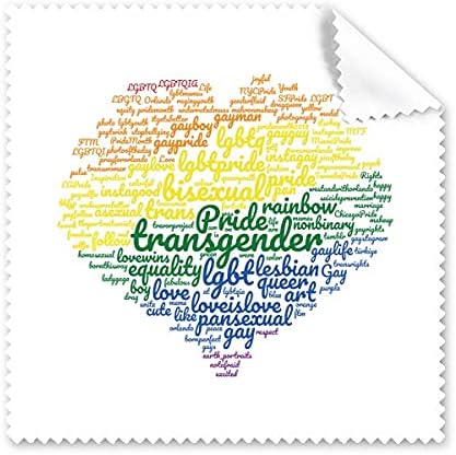 Rainbow Heart Love LGBT WordCloud Limpeza de pano de pano Tela de óculos Limpador 5pcs