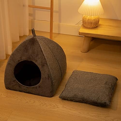 Cama de gato para gatos internos, casa de gatos para gatos internos, barraca de gatos quentes com travesseiro almofadado removível